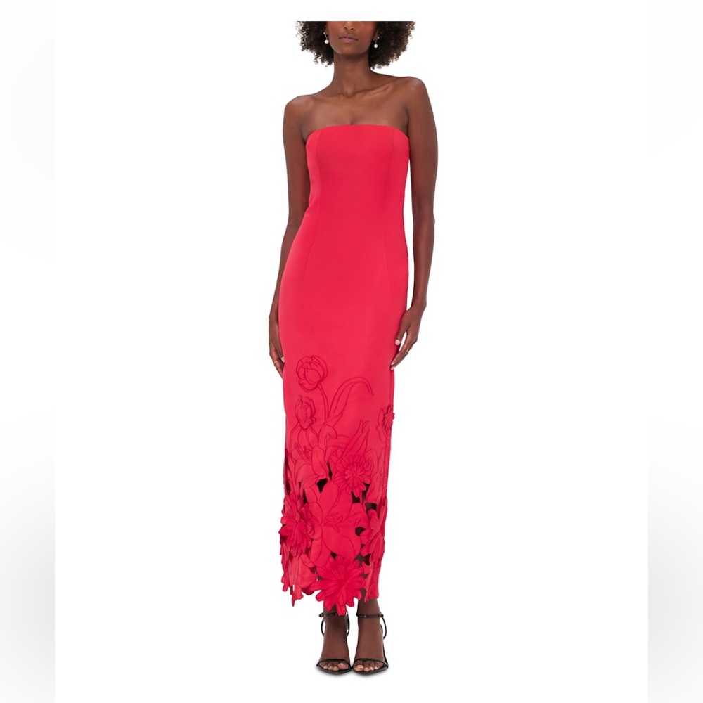 Leo Lin Rayna Appliqué Bustier Maxi Dress Rose Bright Pink Size 12 NWT